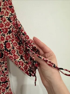 Free People Lace Up Mini Black Combo Dress Buttoned Front Ditsy Floral Print S thumbnail 7