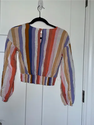 SO Multi Color Striped Long Sleeve Smocked Crop thumbnail 2