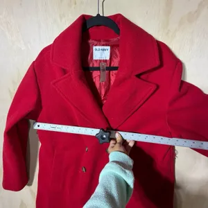 Old Navy Womens Large Long Red Double Breasted Peacoat‎ Trench Coat NWT thumbnail 6