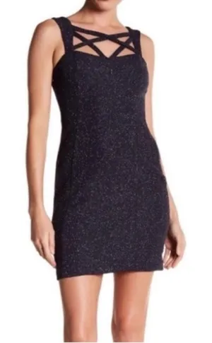Eliza J Dark Navy Crisscross Strap Cut Out Sparkly Glitter Mini‎ Dress Size 2 thumbnail 1
