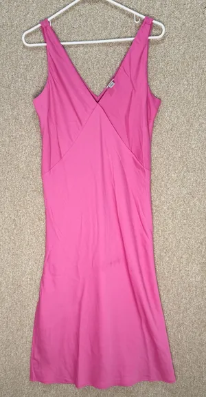 Imperfect pink slip dress vneck midi dress sleeveless slits medium wedding guest thumbnail 1