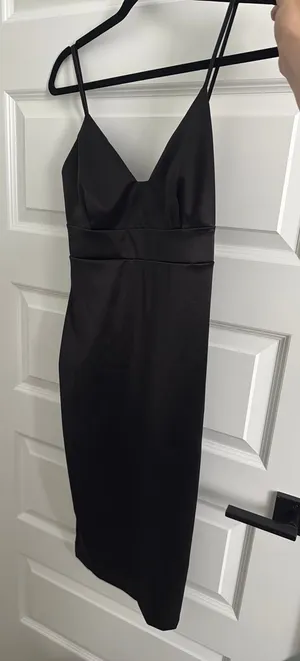 Lulus Black Satin Midi Dress thumbnail 1