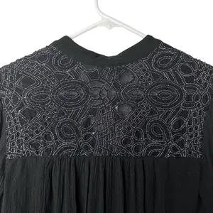 FREE PEOPLE Black Canyon Rose Metallic-Lace Blouse Hi-Lo‎ Oversized Top Size XS thumbnail 8