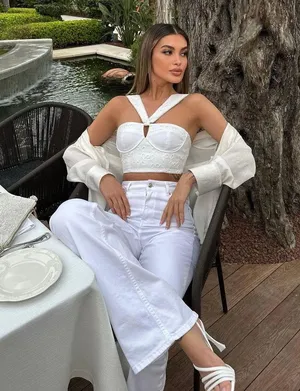 Zara crop top crossed crochet corset white boho thumbnail 2