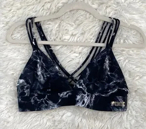 Vs Pink Black White Marble Strappy Sports Bra Activewear Gym Lounge Workout thumbnail 1