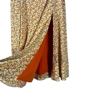 NWT Lulus Floral Print Midi Skirt Orange Green Boho Side Slit Size L thumbnail 3