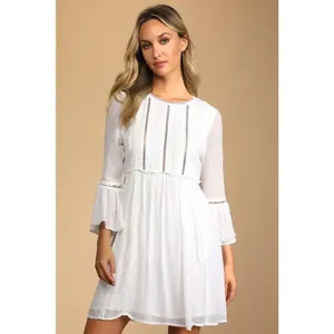 Lulus Women's Small White Crochet Lace Babydoll Long Sleeve Short Party Dress‎ thumbnail 2
