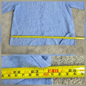 Eileen Fisher 100% Organic Linen Blue Button Down Top Size L Half Sleeve Boxy thumbnail 10