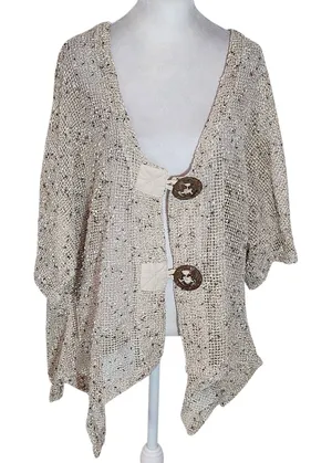 Keren Hart Natural Loose Knit Cardigan with Oversized Button Detail Size XXL thumbnail 1