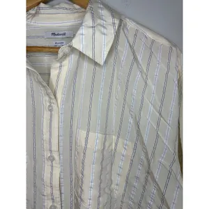 Madewell Relaxed Fit Yellow Cream Stripe Button Up Front Chest Pocket Size‎ XL thumbnail 4