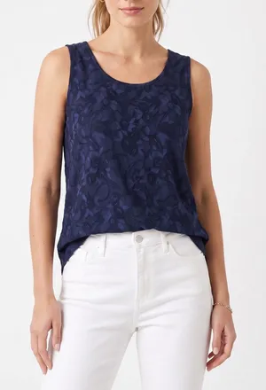 Simply Vera Tank Top Womens M Vera Wang Navy Blue Floral Burnout Excellent thumbnail 1