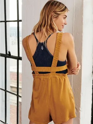 Free People Movement Heart Center Mustard Yellow Sleeveless Romper thumbnail 2
