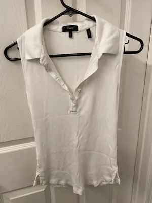 Theory White Ribbed Polo Tank thumbnail 3