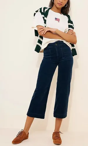 Maeve Anthropologie Wide Leg Corduroy Colette Crop Royal Blue Pants Size 26 thumbnail 1