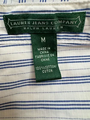 Ralph Lauren Jeans Company Cotton Striped Ruffle Blue White Blouse Medium thumbnail 7