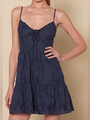 ✨ Lulus Adorable in Athens Navy Blue Eyelet Embroidered Mini Dress‎ ✨ thumbnail 1