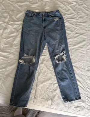American Eagle Outfitters Women's Distressed Mom Jeans in Blue thumbnail 1
