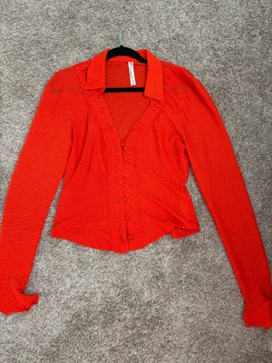 Anthropologie ruffle long sleeve button down thumbnail 2