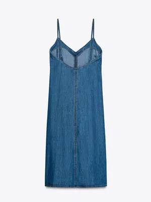 Zara Denim Slip Midi Dress in Blue thumbnail 8