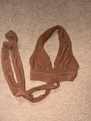 Boutique Cropped Rhinestone Tie Top Brown thumbnail 2