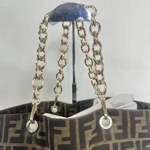 Fendi Vintage Zucca Tote Bag Womens Large Brown Canvas Leather Chain Strap Italy thumbnail 12