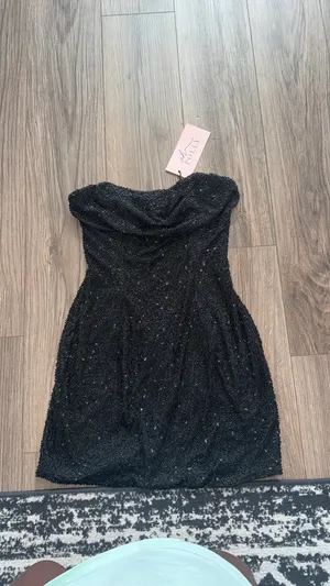 Oh Polly Mini Dress Embellished Cowl Strapless Neck Black thumbnail 2