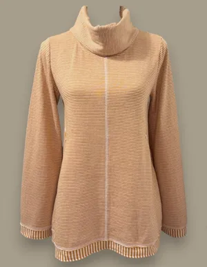 Maeve Anthropologie Mustard Striped Cowl-Neck Tunic Sweater S thumbnail 1