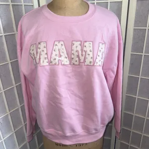 Grayson Threads Mama Pink Crewneck Oversized Sweatshirt Floral Patchwork Applique Size Small NWT thumbnail 3