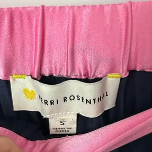 Kerri Rosenthal Navy Long pleated Skirt with pink detail on one side small thumbnail 5