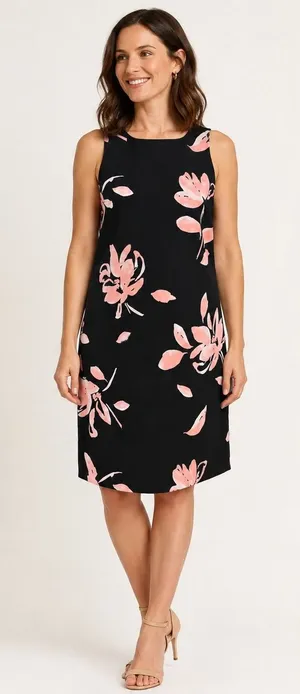 Lauren Ralph Lauren‎ Black Pink Floral Pleated Back Sleeveless Shift Dress 6 thumbnail 1
