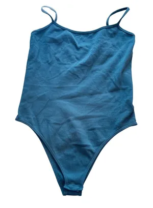 OQQ Gray Ribbed‎ Bodysuit XL Nylon Spandex Adjustable Straps thumbnail 1