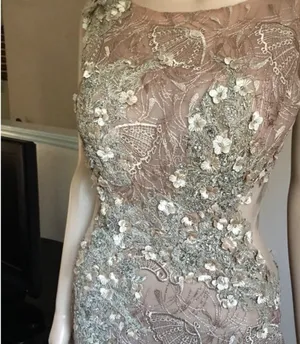 Embellished Taupe Evening Gown - Elegant Lace & Beaded dress thumbnail 9