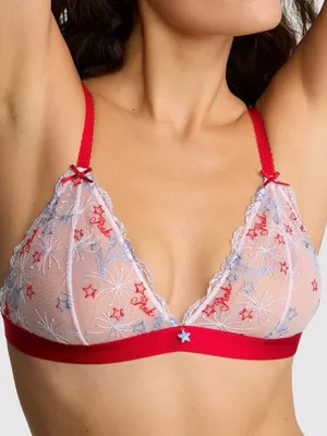 VICTORIA’S SECRET PINK Unlined Triangle Bralette Firework Embroidered Sheer L thumbnail 1