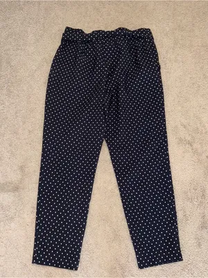 Meg & Margot Navy with White Polka Dot Dress Pants Size: L thumbnail 2