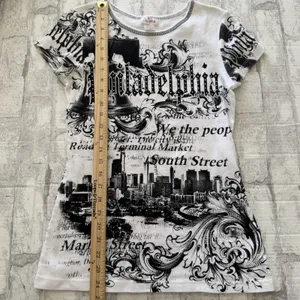 Vintage Y2K Big Bang Philadelphia Graphic Logo Tee White Cotton Made in USA Sz S thumbnail 6