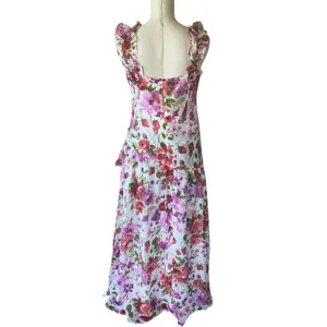 NWT Abercrombie & Fitch Floral Ruffle Strap High-Low Maxi Dress LT Wedding Guest thumbnail 10