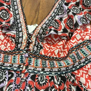 Anthropologie Beaded embroidered Bohemian Floral Print mini dress cotton 12 thumbnail 3