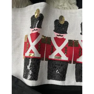 Canvas Tote Bag with Sequin Nutcracker Soldier Design White thumbnail 4