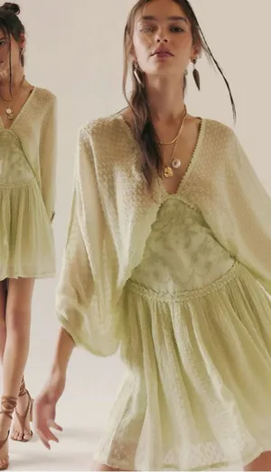 Free People Bohemian Ethereal Cottage Sweet Dreams Mini Dress Frozen Dew Large thumbnail 1