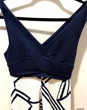 NWT- Anthropologie- Navy and White V-Neck Dress thumbnail 3