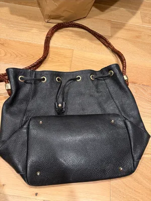 Cole Haan Black Pebbled Leather Shoulder‎ Bag with Braided Brown Handles thumbnail 1