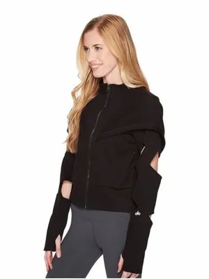 ALO Yoga‎ Small Mix Jacket Zip Up Cut Out Long Sleeve Fleece Hooded Casual Black thumbnail 15