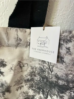 The Farmhouse Rachel Ashwell Cotton Canvas Tote Bag Scenic Vintage Horse Toile thumbnail 2