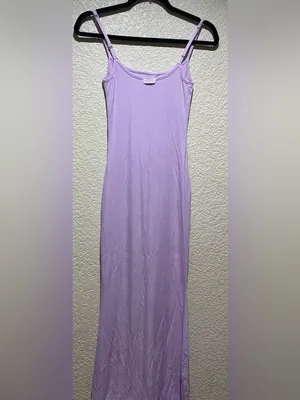 Skims Soft Lounge Long Slip Lilac Sleeveless Bodycon Maxi Dress Size S thumbnail 5