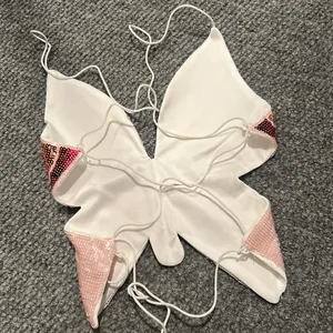 Non Signe Pink‎ Sequenced Butterfly Tie Up Top Pink Size XS thumbnail 4