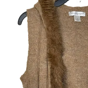 Christopher & Banks Open‎ Hooded Brown Vest Fux Fur Trim Wool Blend Women Small thumbnail 3