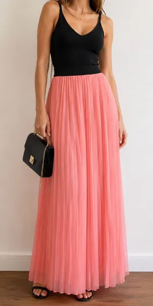 Love Culture Pleated Maxi Skirt in Coral thumbnail 1