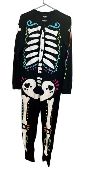 Old Navy Long Sleeve Skeleton Onesie Neon/White/Black thumbnail 1