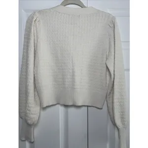 Truth by Republic Puff Sleeve Cardigan Womens‎ Size M Cream Knit Sweater Classic thumbnail 5