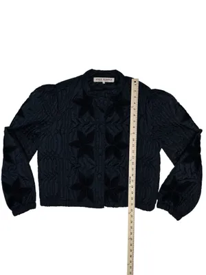 Free People Quinn Quilted Jacket with Velvet Floral Detail in Black thumbnail 8